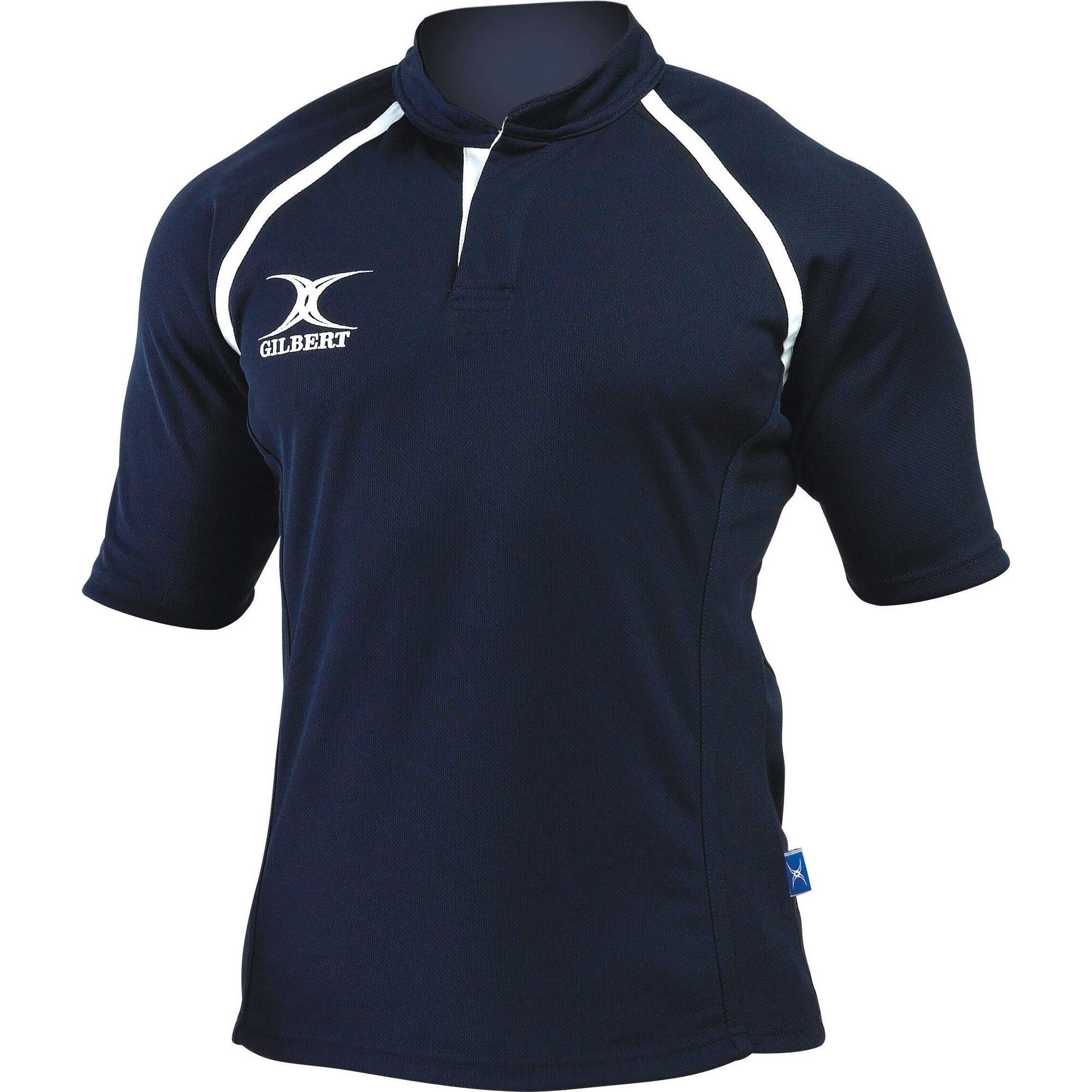 GILBERT Rugby Childrens/Kids Xact Match Short Sleeved Rugby Shirt (Navy)