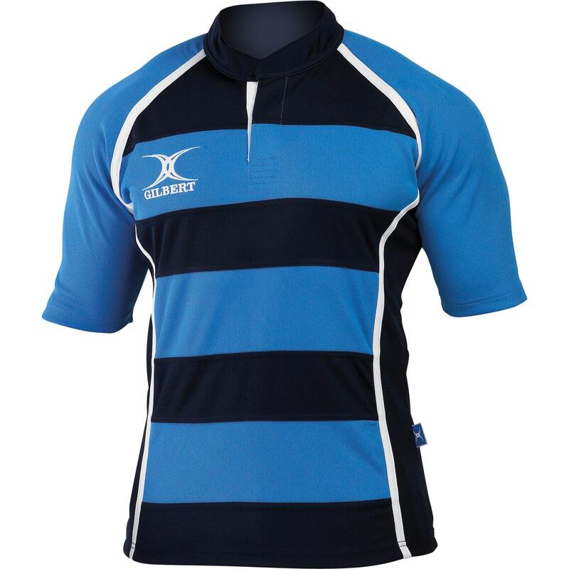 Rugby Xact Match Kurzarm Rugby Shirt Herren Hellblau/Navy Streifen