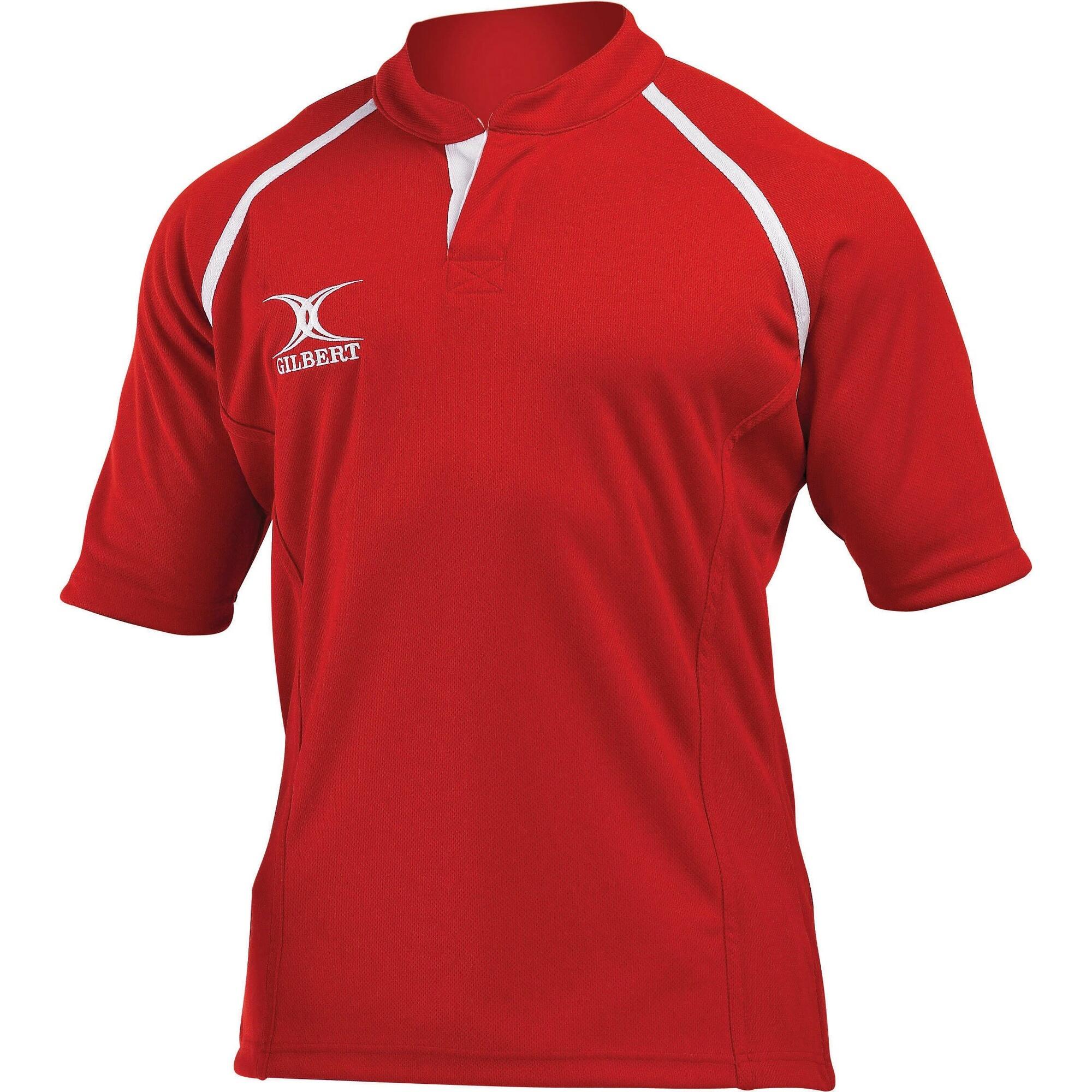 GILBERT Rugby Childrens/Kids Xact Match Short Sleeved Rugby Shirt (Red)