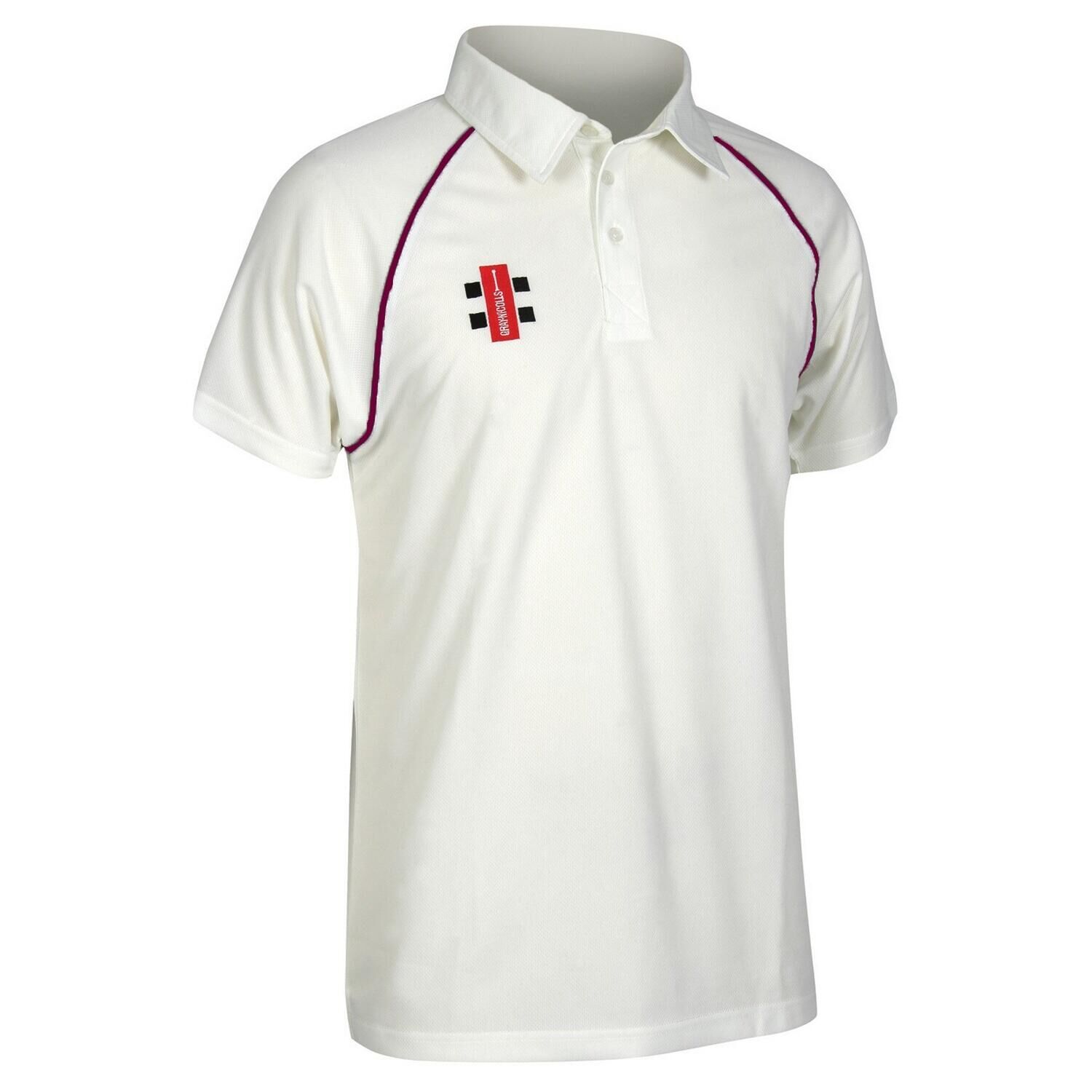 GRAY-NICOLLS Mens Matrix Short Sleeve Cricket Shirt (Ivory/ Maroon)