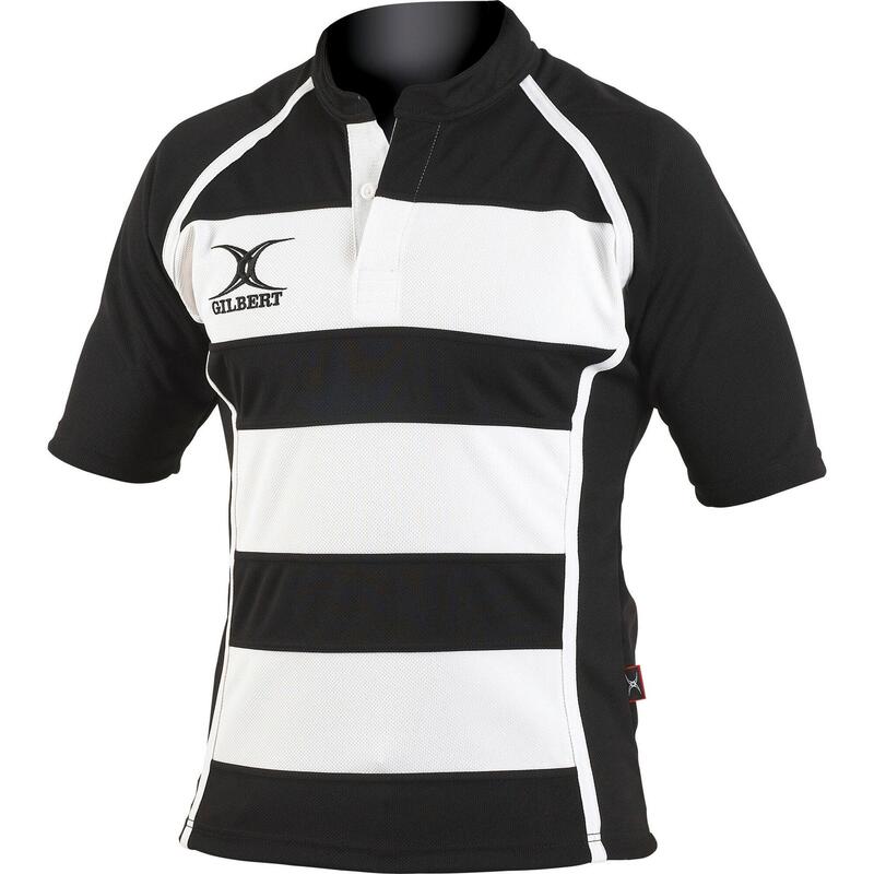 Rugby Xact Match Kurzarm Rugby Shirt Kinder Schwarz/Weiß Streifen