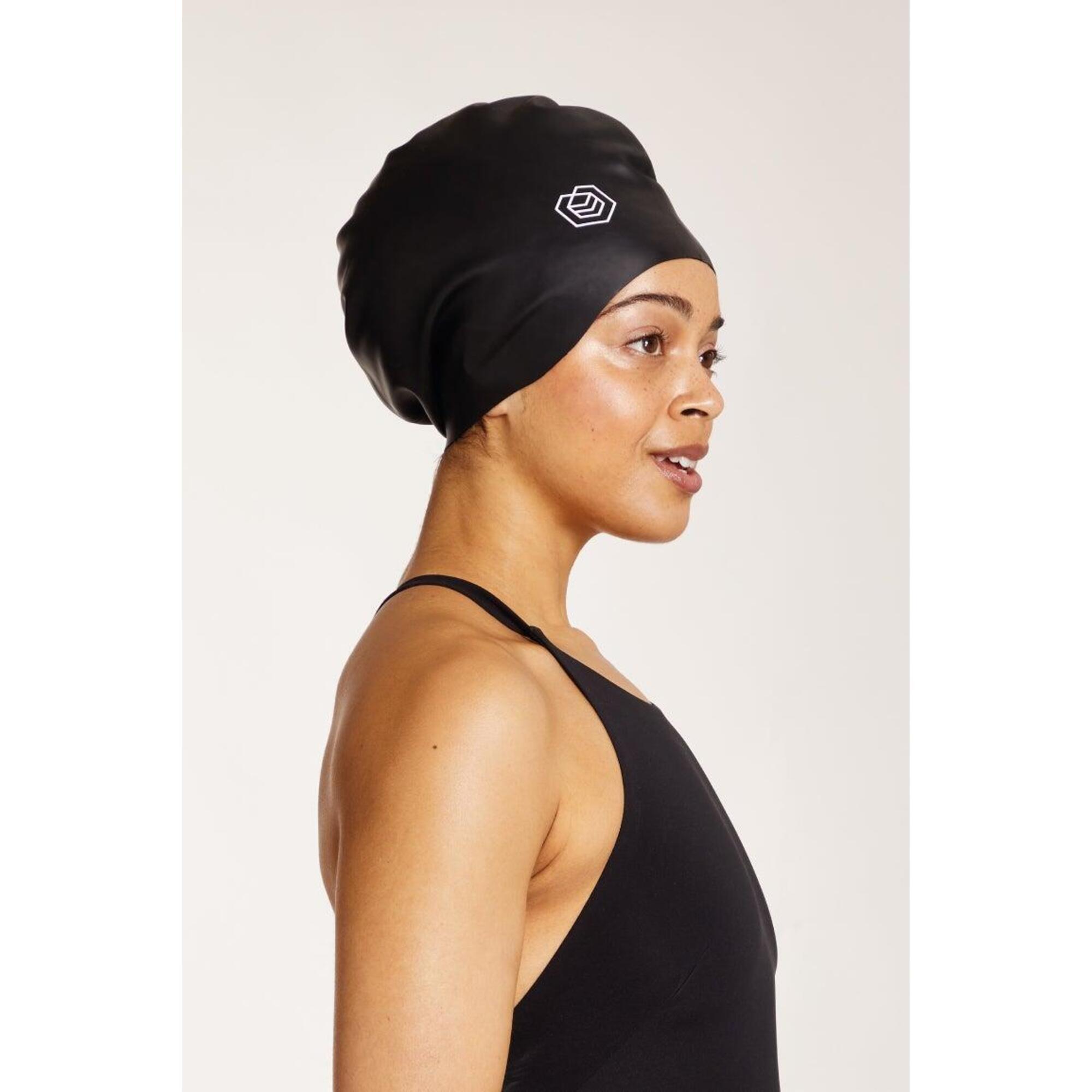 Swim Cap for Long Hair (Large) - Black 3/5