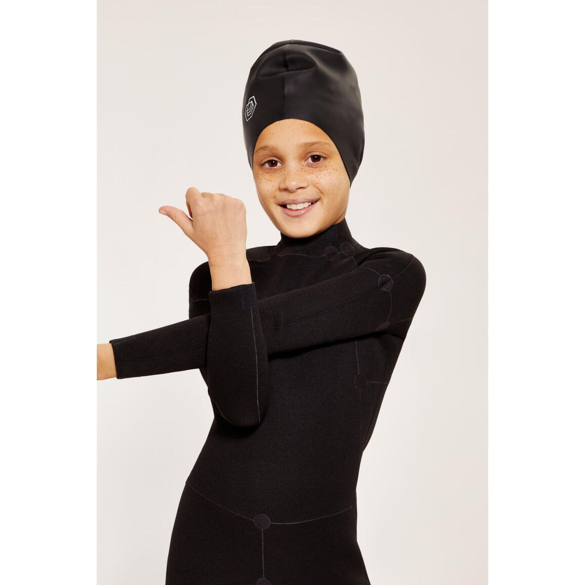 Children's Swim Cap for Long Hair (Large) - Black 1/5