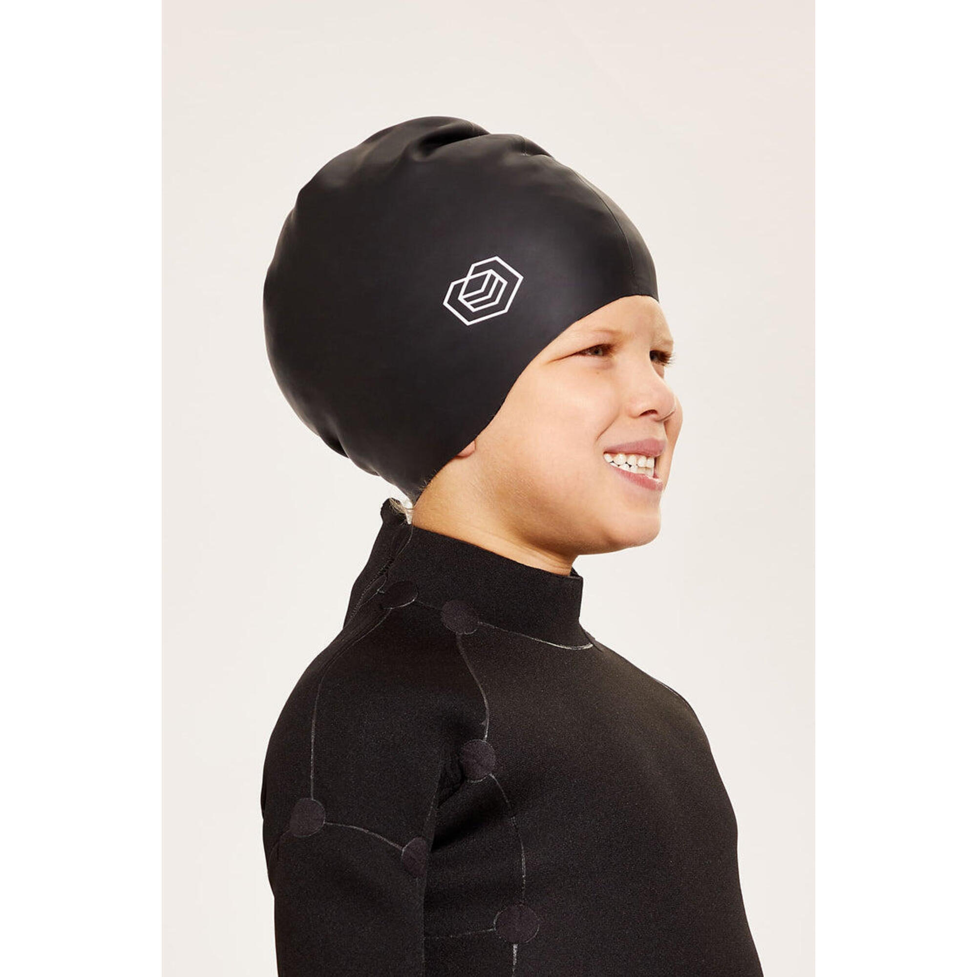 Children's Swim Cap for Long Hair (Medium) - Black 1/5