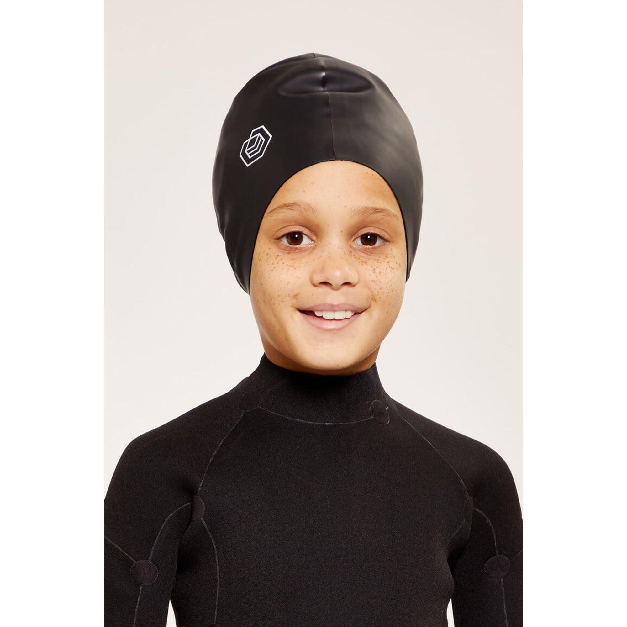 Children's Swim Cap for Long Hair (Large) - Black 3/5
