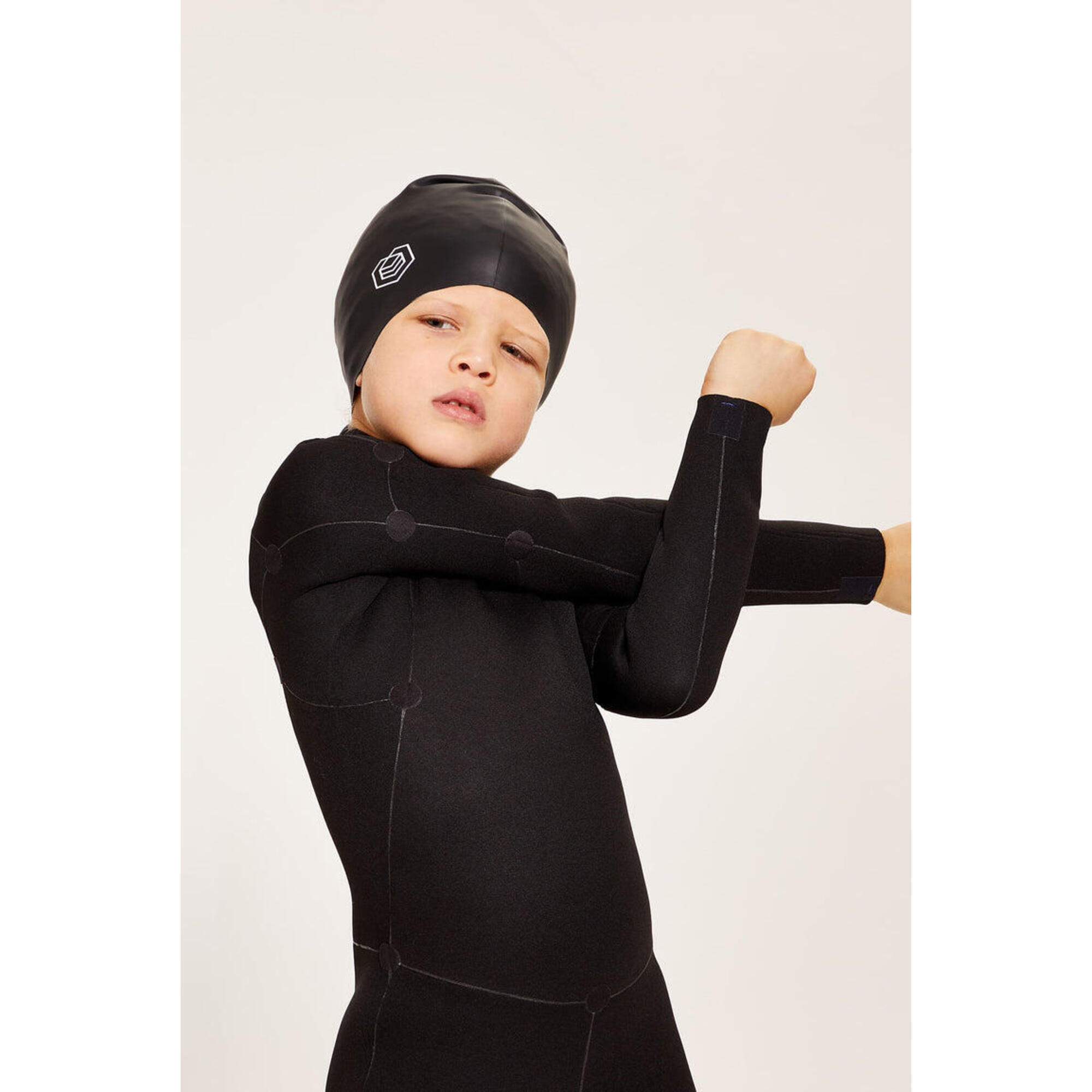 Children's Swim Cap for Long Hair (Medium) - Black 3/5