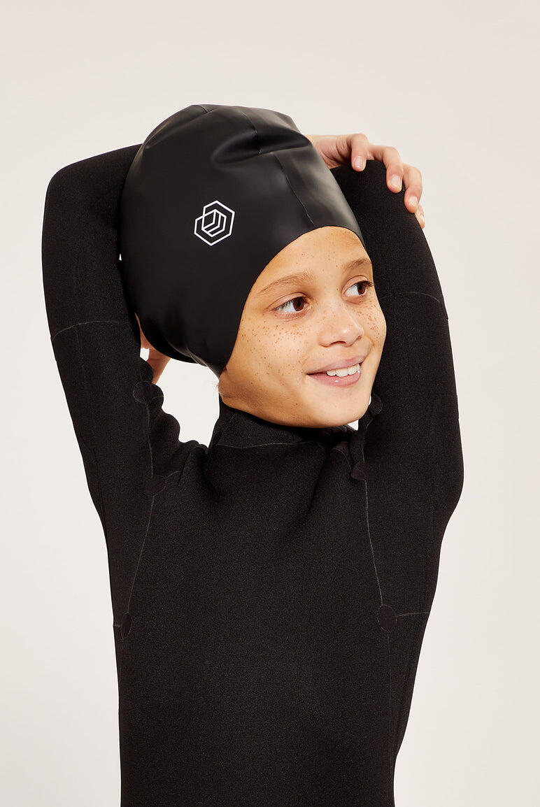 Children's Swim Cap for Long Hair (Large) - Black 4/5