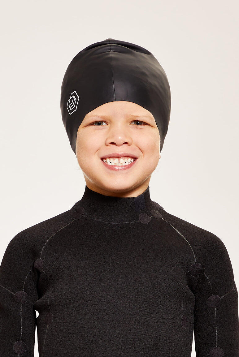 Children's Swim Cap for Long Hair (Medium) - Black 4/5