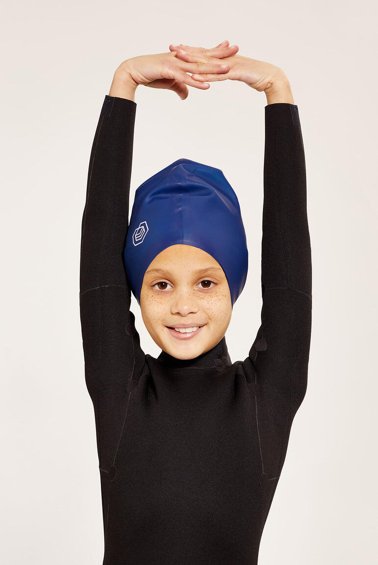 SOUL CAP Children's Swim Cap for Long Hair (Large) - Navy