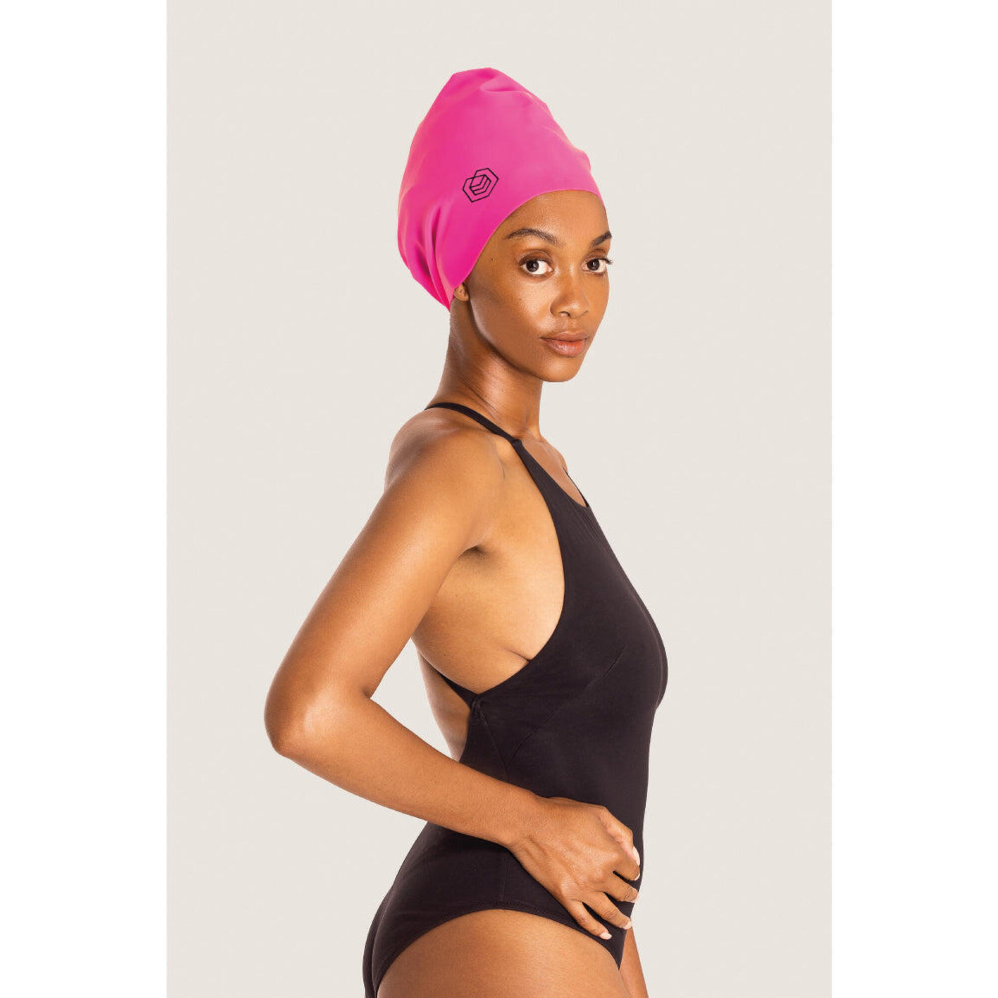 SOUL CAP Swim Cap for Long Hair (XL) - Neon Pink