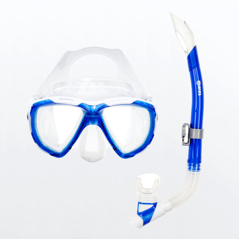 Masque et Tuba de Snorkeling Combo Trygon Jr. Enfant Bleu Blanc Transparent