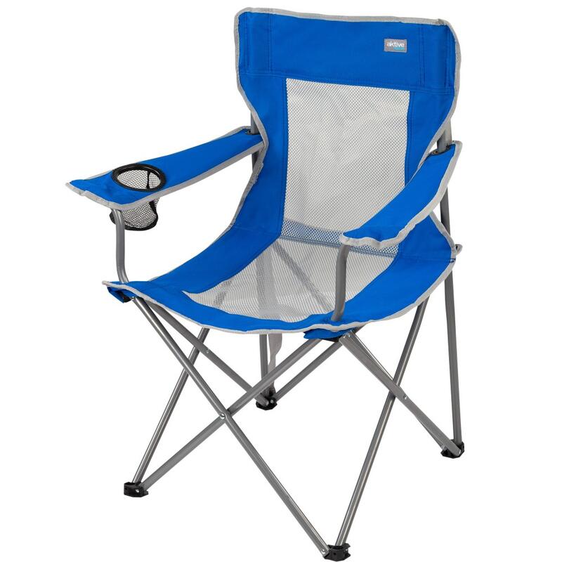 AKTIVE - Chaise Pliante Camping, 64,50 x 49,50 x 82 cm, Bleu et Gris