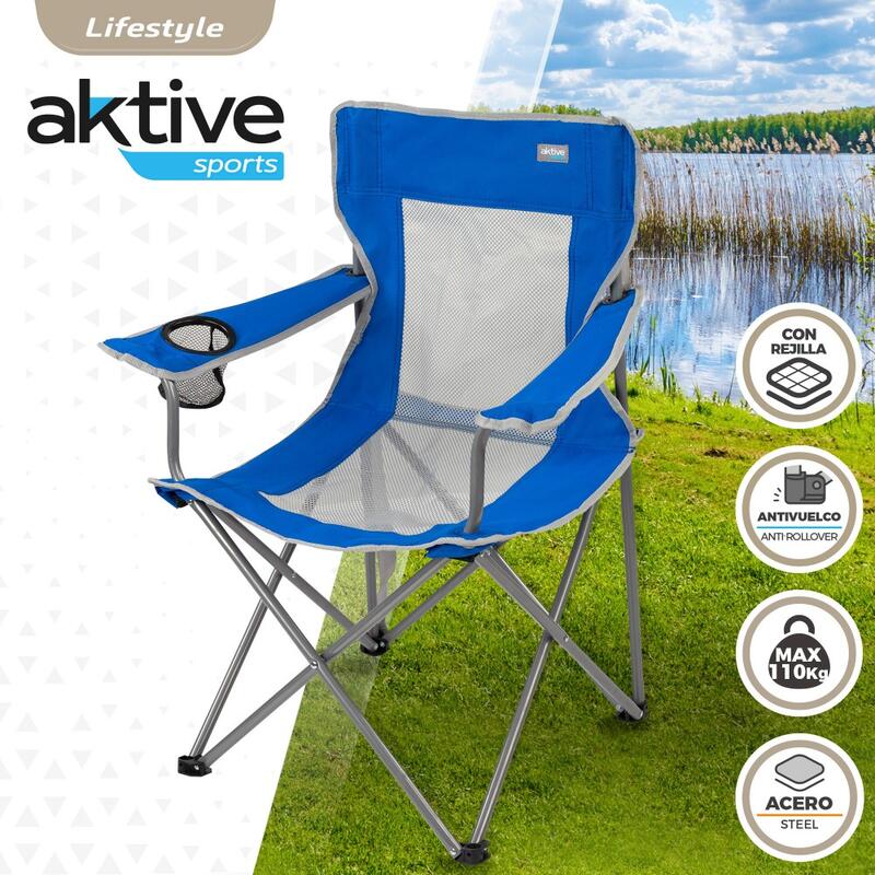 AKTIVE - Chaise Pliante Camping, 64,50 x 49,50 x 82 cm, Bleu et Gris