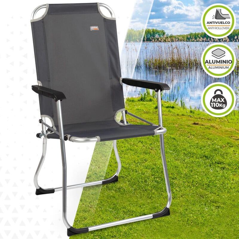 AKTIVE - Chaise Pliante Camping Fixe en Aluminium 54 x 57 x 91 cm, Gris