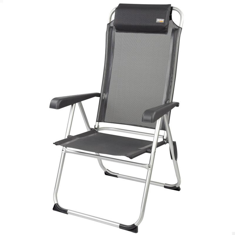 Silla plegable camping multiposición gris oscuro c/cojín Aktive