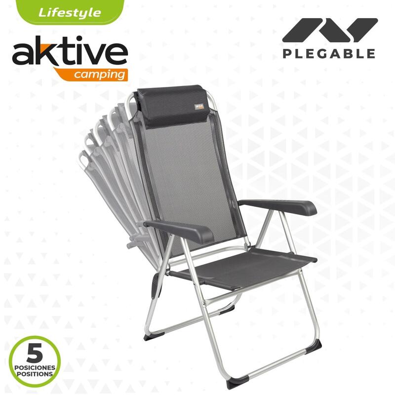 Silla plegable camping multiposición gris oscuro c/cojín Aktive