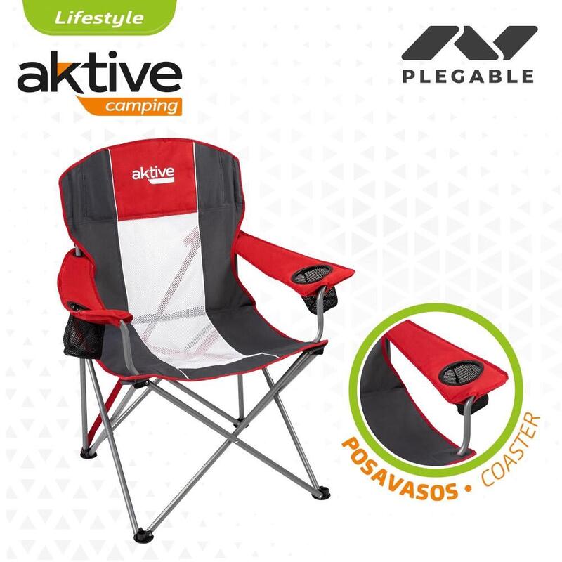 Silla plegable camping XL con posavasos Aktive