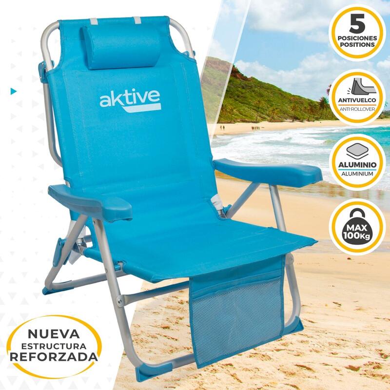 Cadeira mochila dobrável alumínio Aktive Beach 5 posições