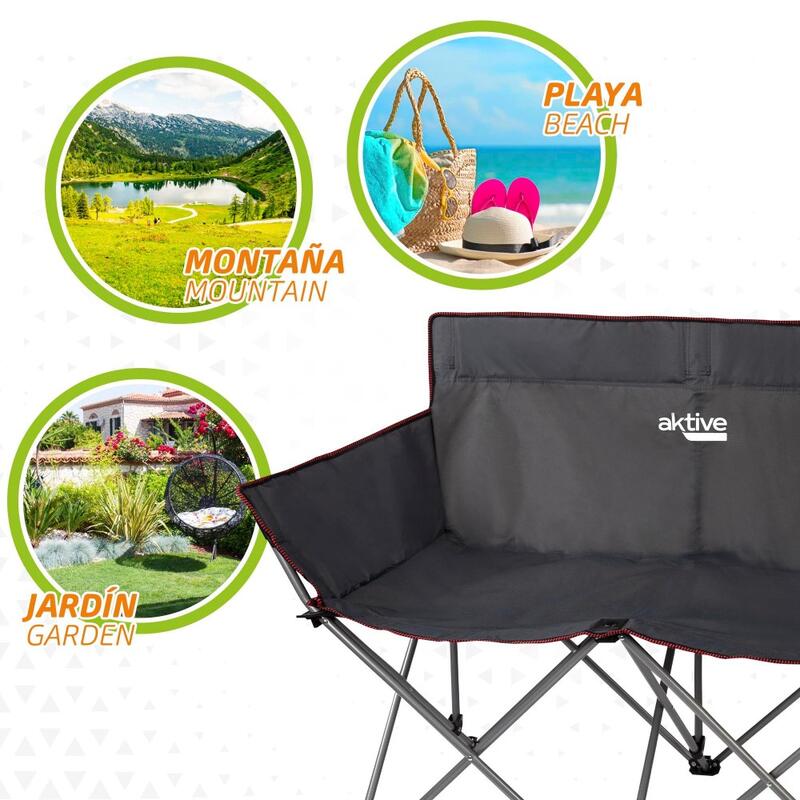 Silla de camping doble Aktive plegable negro 88x121x63 cm