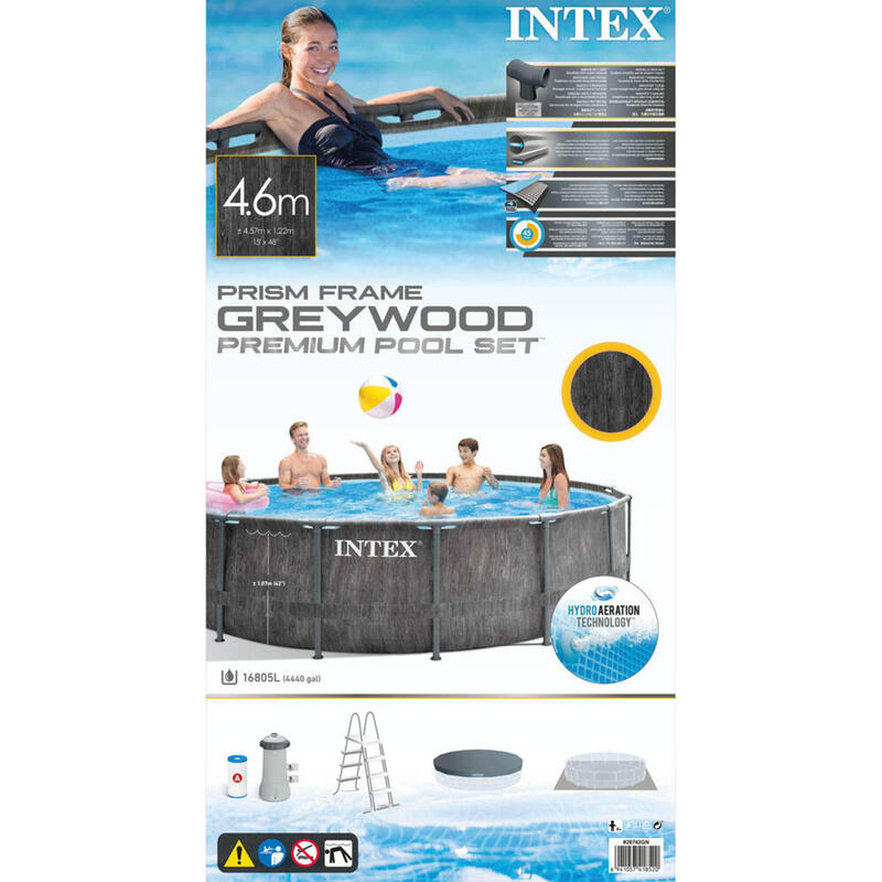 Intex - Prism Frame Greywood - Piscine avec accessoires - 457x122 cm