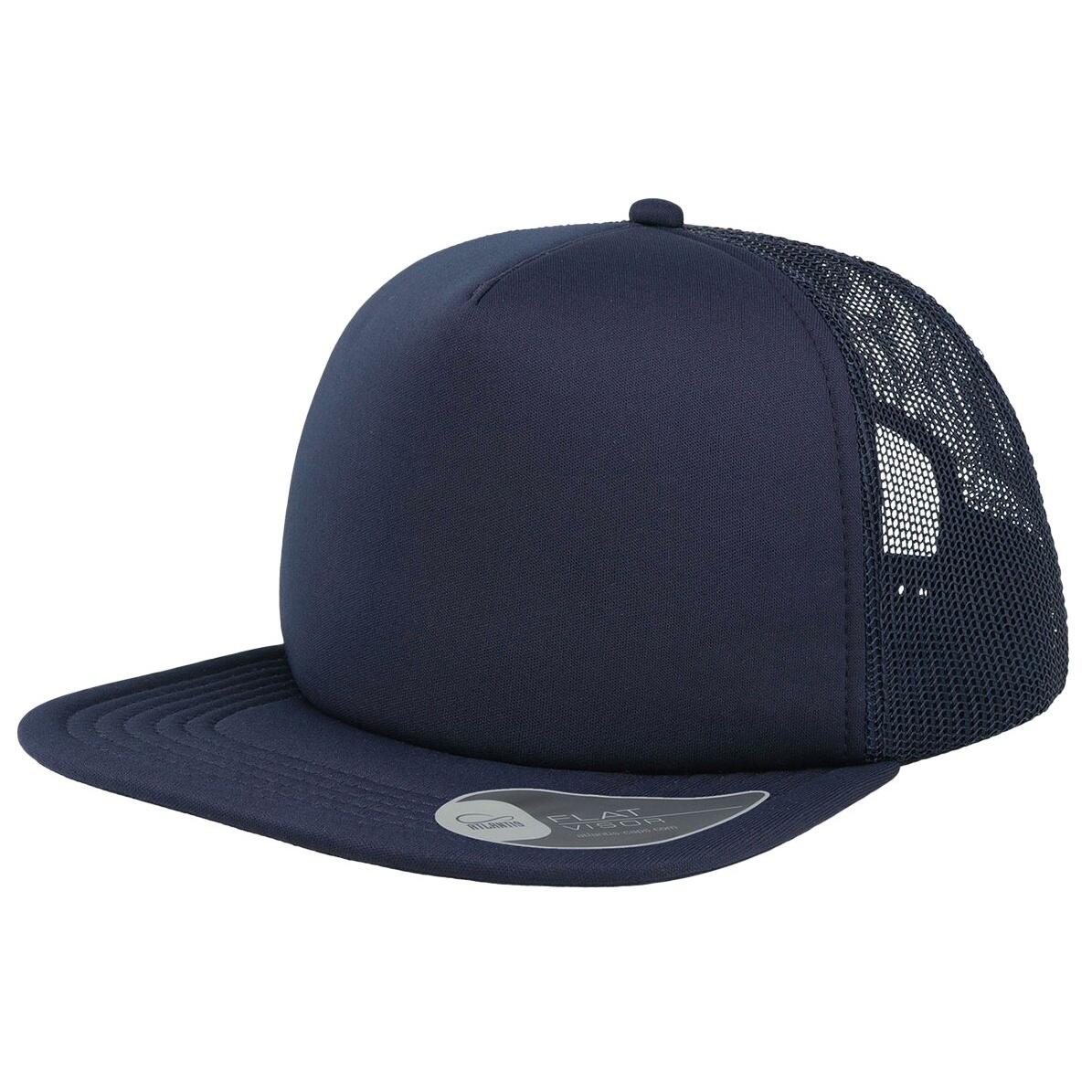 ATLANTIS Unisex Snap 90s Flat Visor 5 Panel Trucker Cap (Navy)