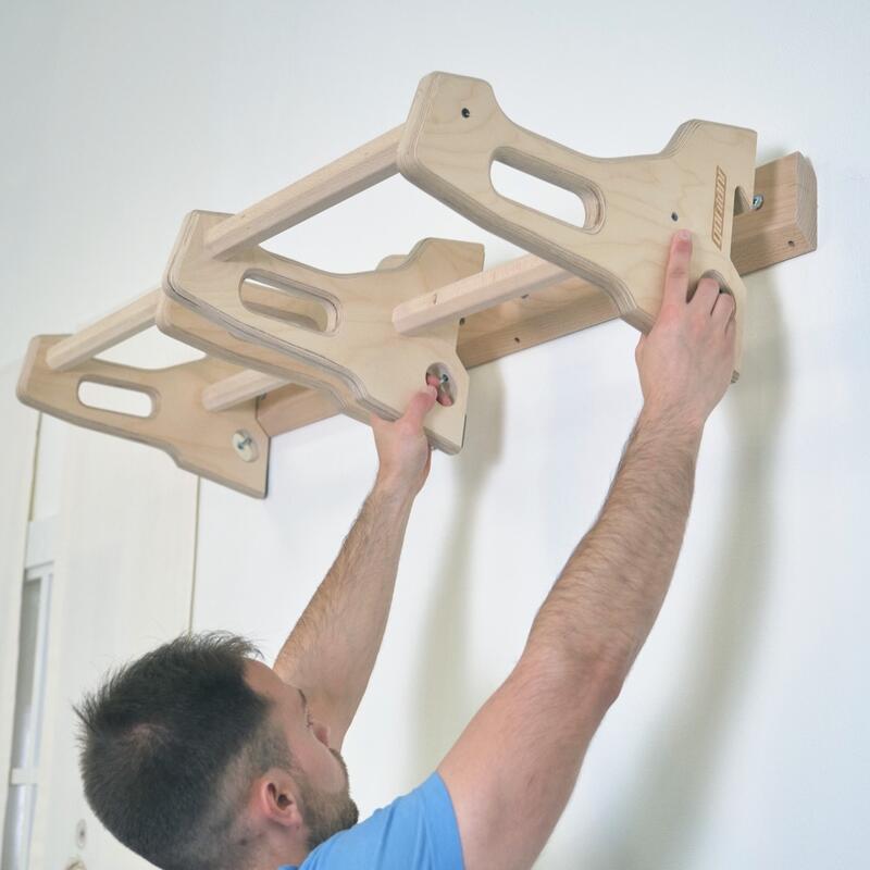 Soportes de madera para hacer ejercicio, barras de madera en forma