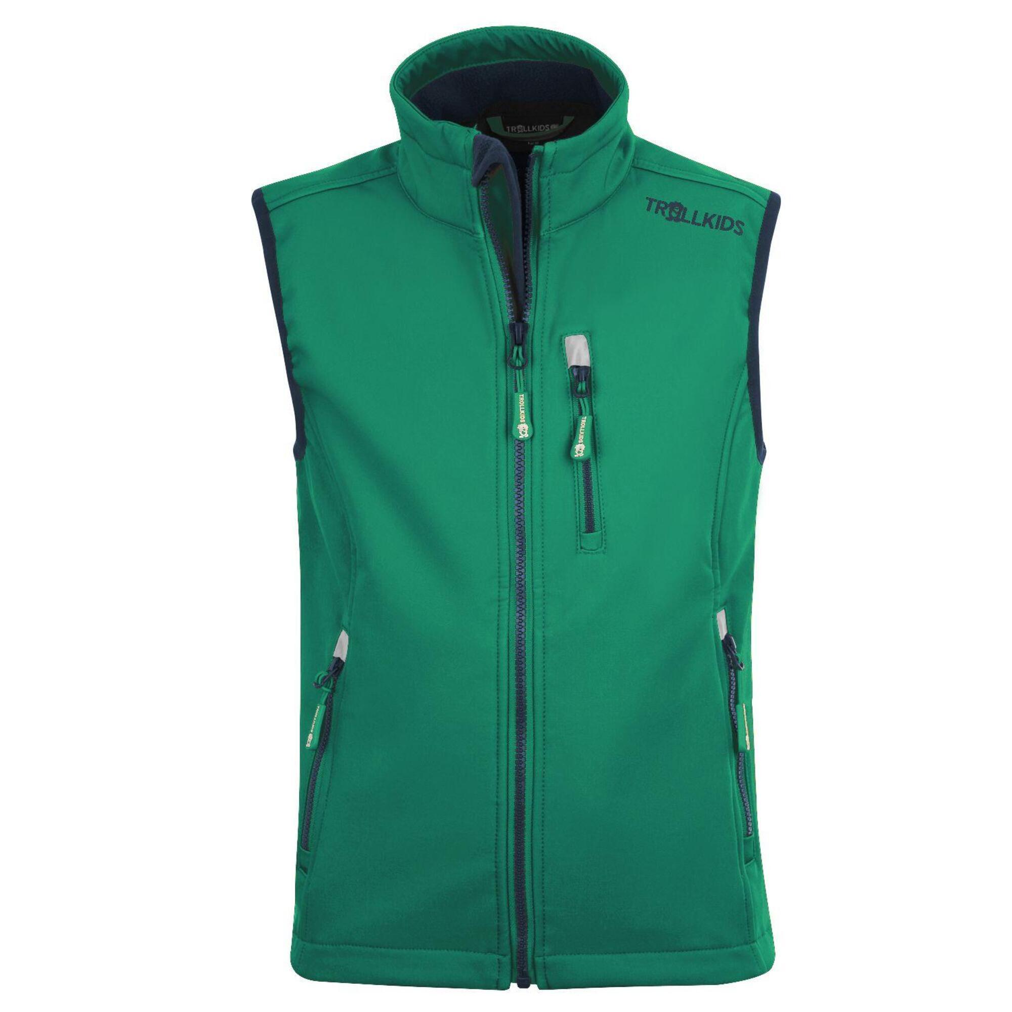 Children's softshell vest Trollfjord pepper green/navy blue