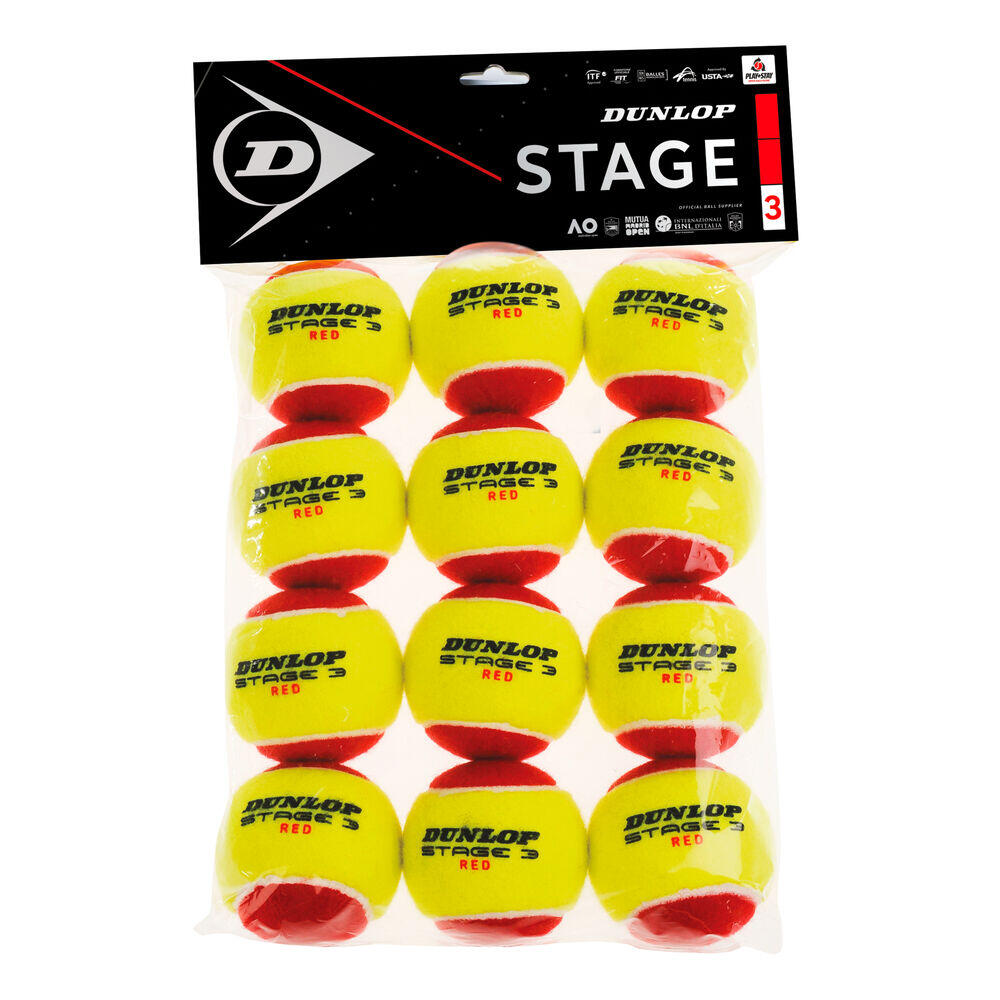 DUNLOP Stage 3 Mini Tennis Balls (Pack of 12) (Red/Yellow)