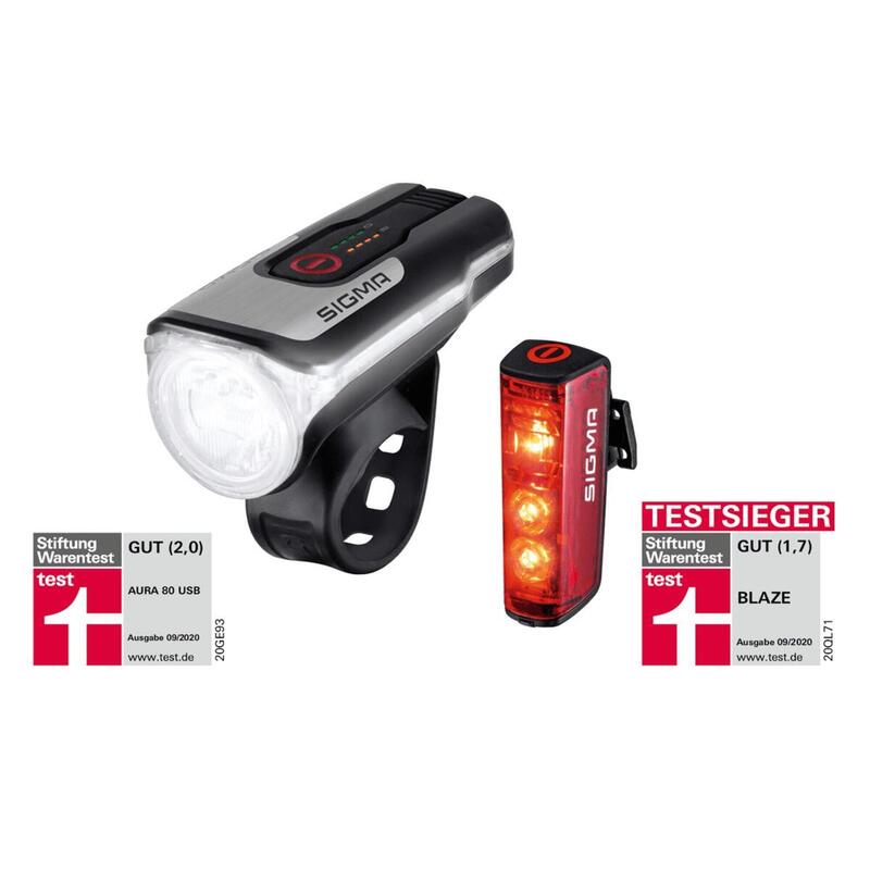 Kit de iluminação para bicicletas - Conjunto Aura 80 USB e Blaze