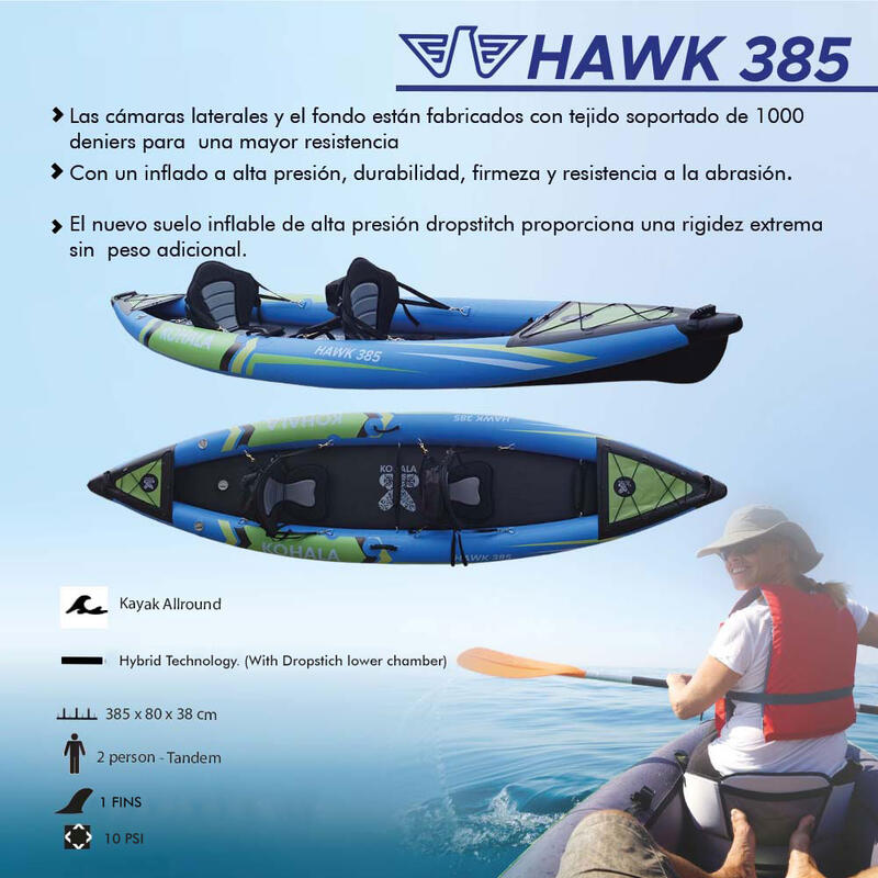 añadir personaje liderazgo Kayak Hinchable 2 Plazas - Kohala Hawk 385 x 80x38 cm | Decathlon