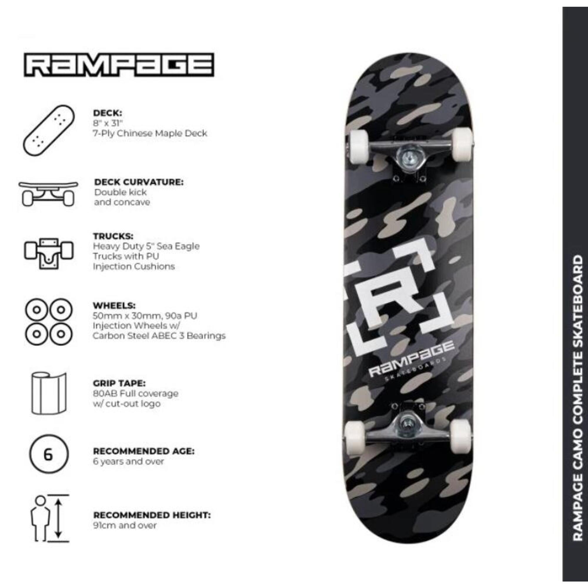 Rampage Black Camo Skateboard 4/4