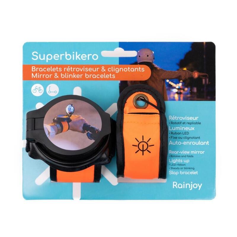 Dos pulseras iluminadas para bicicletas con 1 espejo retrovisor integrado