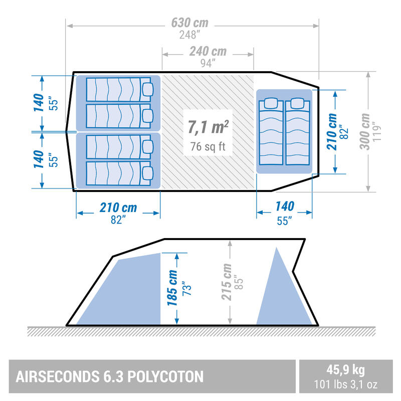 Seconde vie Tente gonflable de camping -AirSeconds 6.3 Polycoton 3 Chambres
