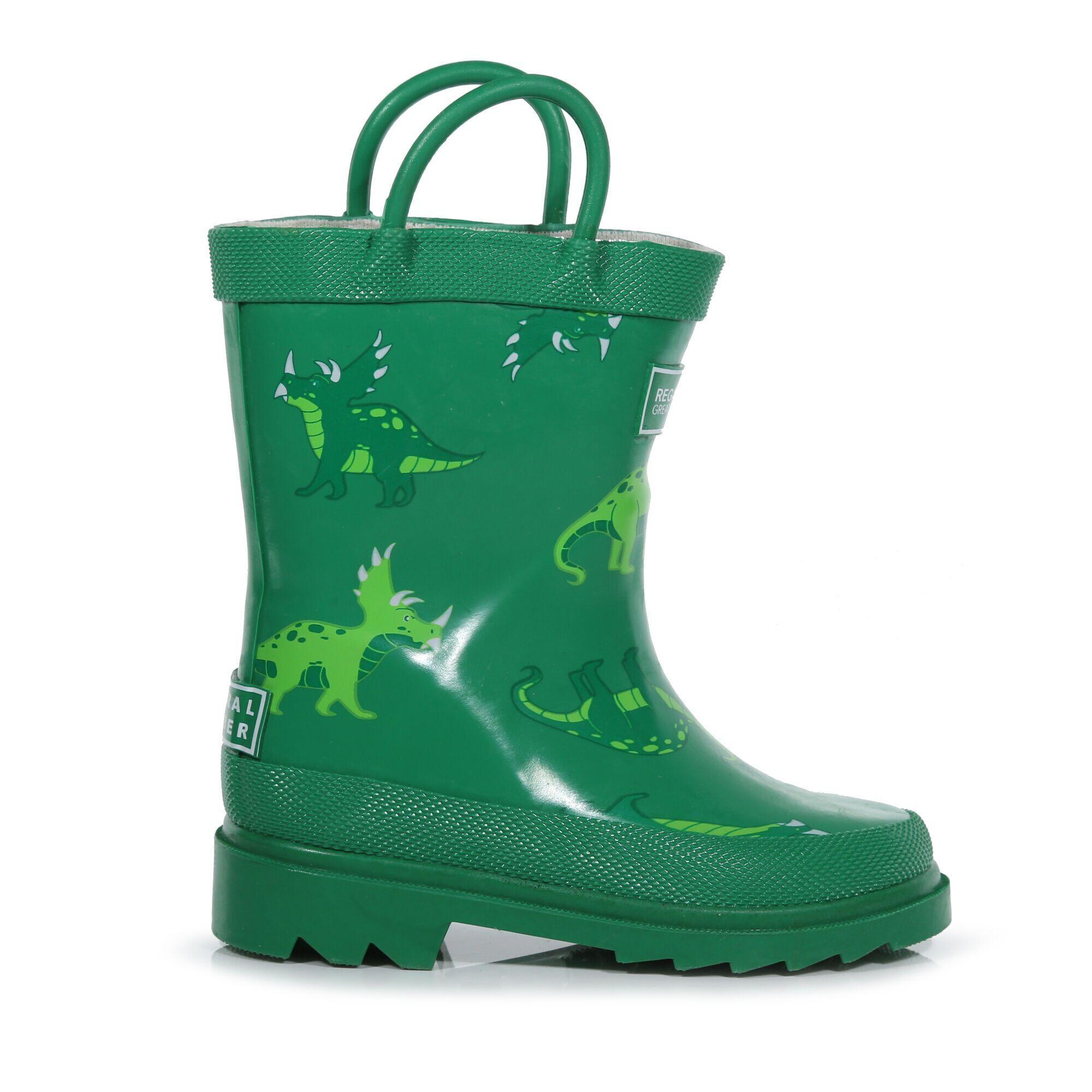 Childrens/Kids Dinosaur Wellington Boots (Jellybean Green) 4/5