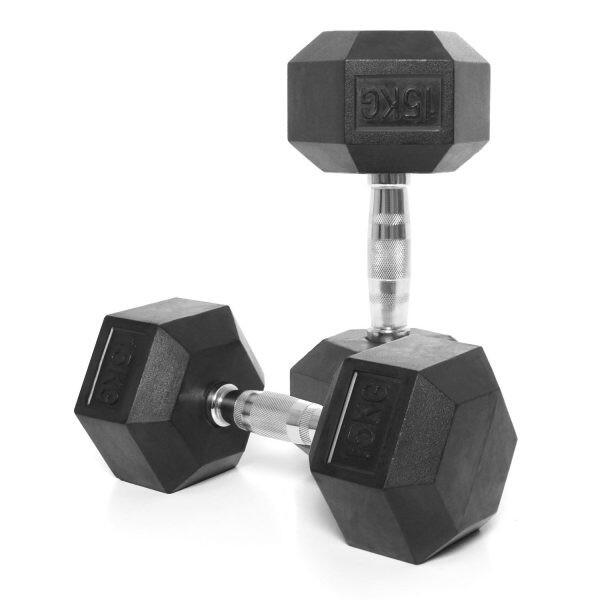 Set 2 Ud. Mancuerna Hexagonal  Goma  15 Kg