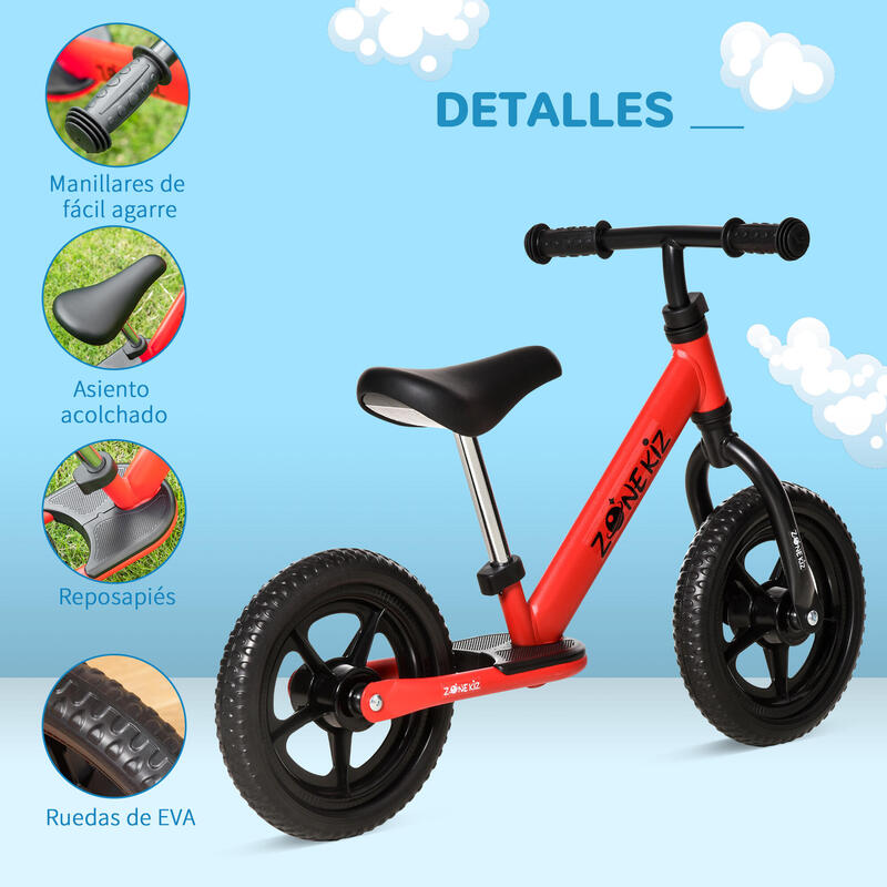 Bicicleta sem Pedais para Crianças HOMCOM 89x37x55 cm Vermelho