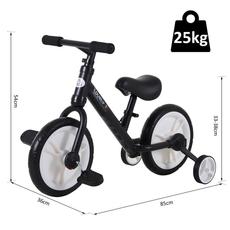 Bicicleta de equilibrio Homcom negro 85x36x54 cm PP y metal