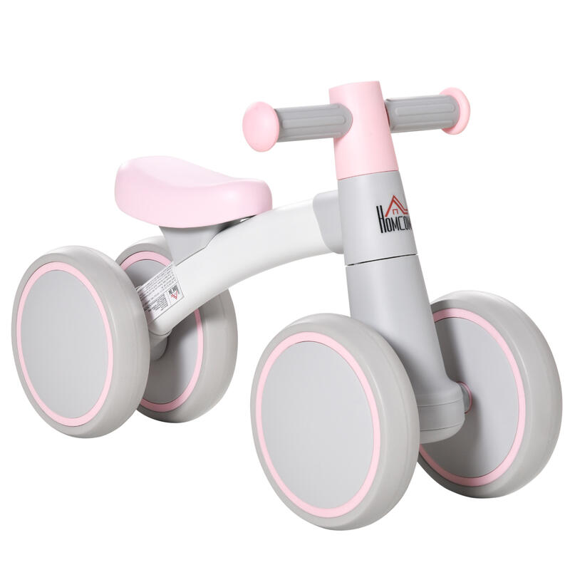 Bicicleta sin pedales infantil con 4 ruedas HOMCOM 60x24x37 cm rosa