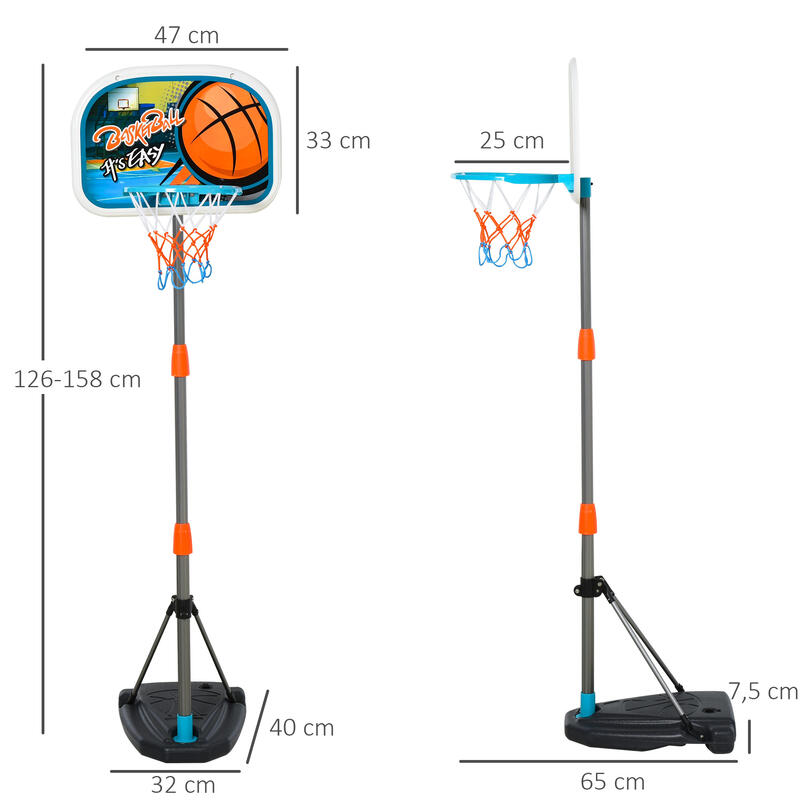 Tabela de  Basquetebol Criança HOMCOM 32x65x126-158 cm Multicor