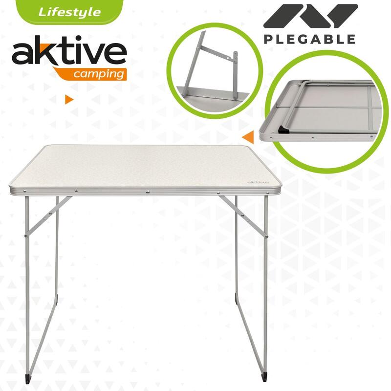 AKTIVE - Table Pliante en Aluminium et Bois. Table de Camping  80x60x70 cm