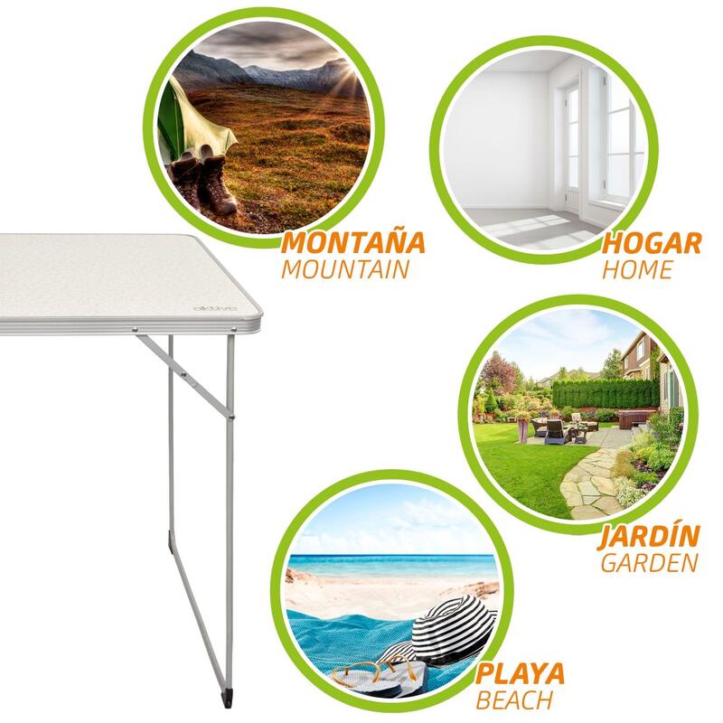AKTIVE - Table Pliante en Aluminium et Bois. Table de Camping  80x60x70 cm