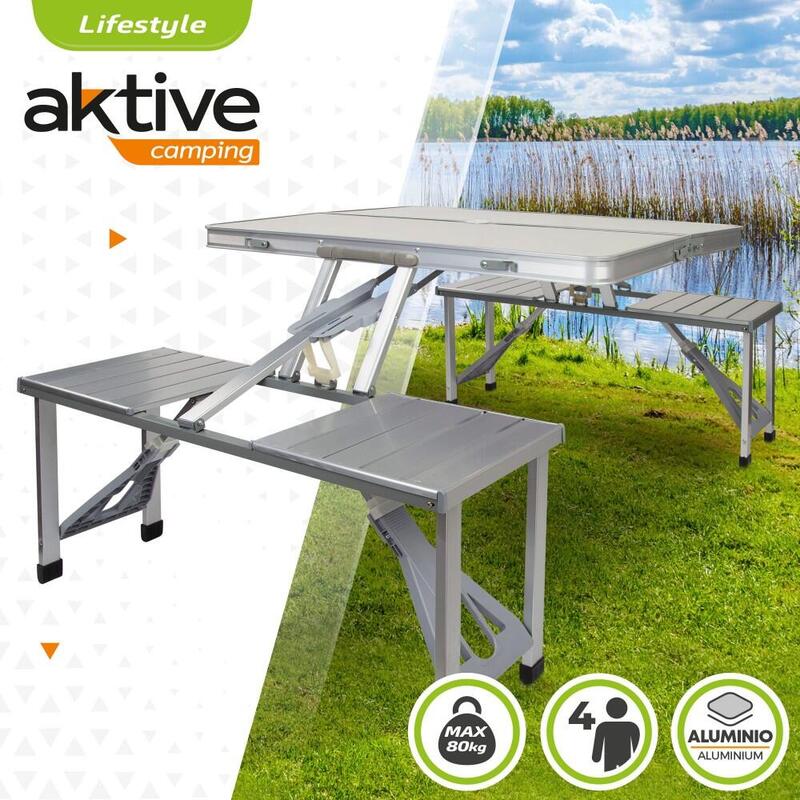 AKTIVE - Ensemble Table et Chaise. Table Pliante avec 4 Tabourets 135x86x67 cm