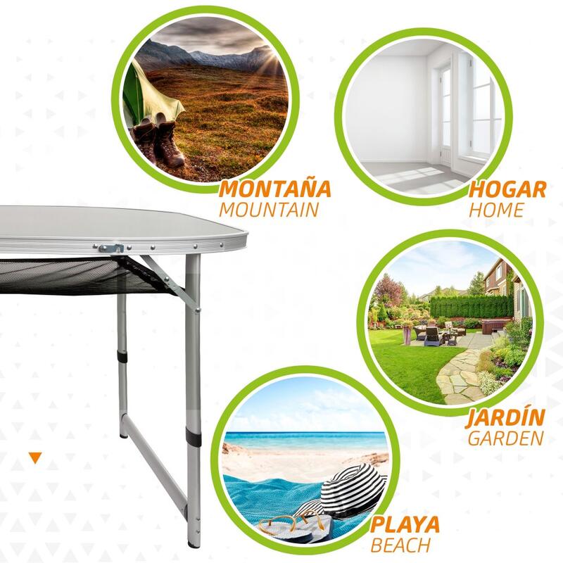 Mesa plegable altura regulable para camping con malla Aktive - 80x149x71,5 cm