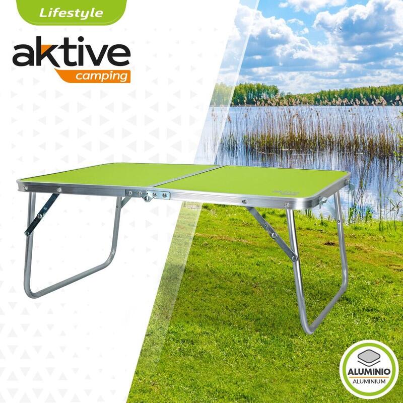 AKTIVE - Table Pliante en Aluminium avec Poignée. Table de Camping, Vert