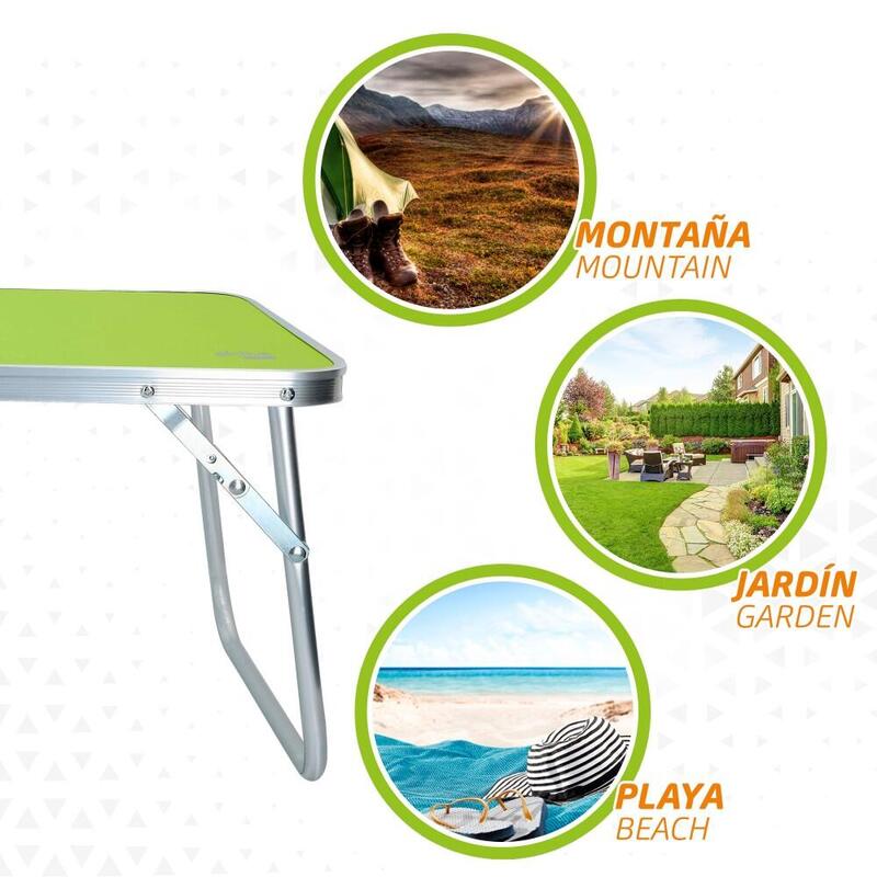 AKTIVE - Table Pliante en Aluminium avec Poignée. Table de Camping, Vert