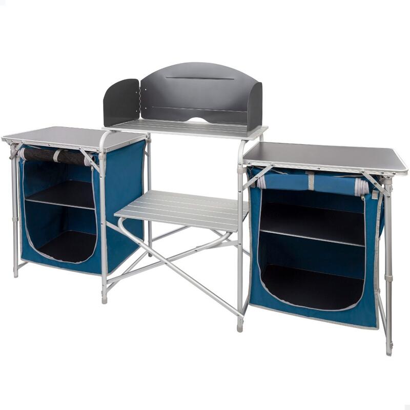 Mueble plegable cocina camping con paravientos + 2 compartimentos Aktive