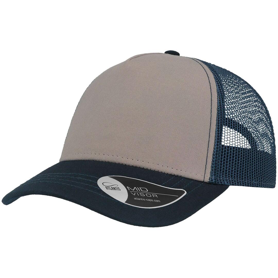 ATLANTIS Rapper Canvas 5 Panel Trucker Cap (Grey/Navy)