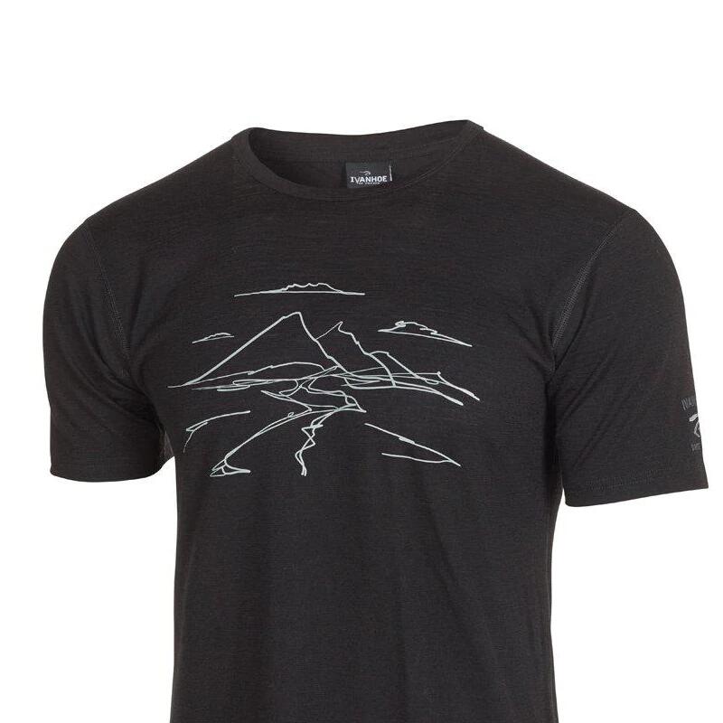 T-shirt Agaton Mountain pour homme - 100% laine mérinos - Noir