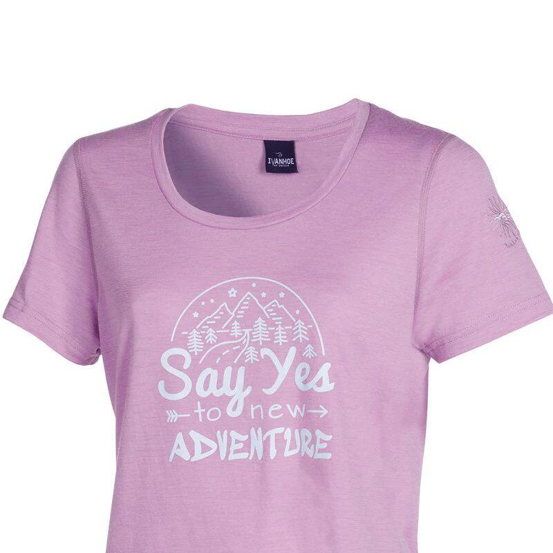 T-shirt Meja Adventure pour femme - 100% laine mérinos - Rose