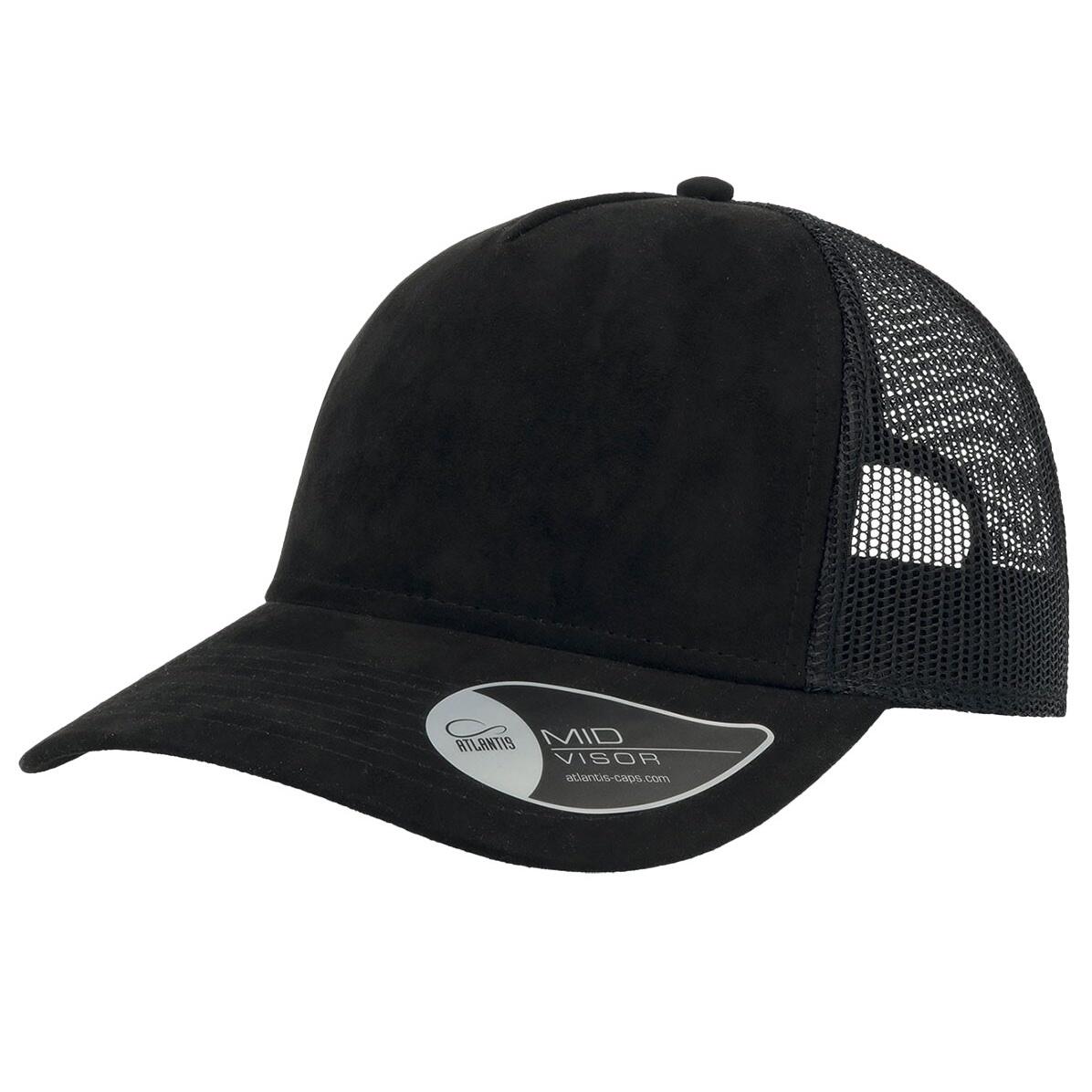 ATLANTIS Rapper Faux Suede 5 Panel Trucker Cap (Black)